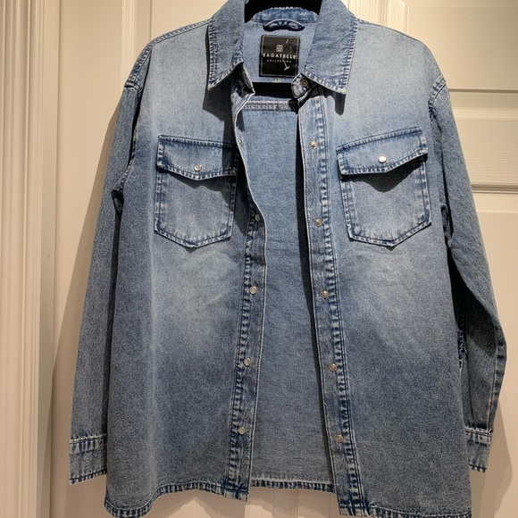 New Bagatelle oversized boyfriend’s blue Denim jacket Shirt 100% cotton size S - Picture 4 of 9